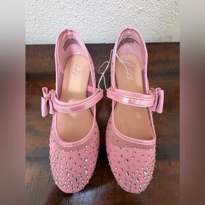 Sugar Flats Shoes Big Girl Size 4M – Pink with Sparkly Rhinestones & Bow